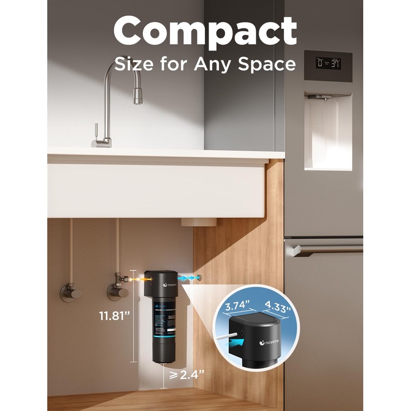NOVETE Under Sink Water Filter, 1/4" Direct Connect, Update 3