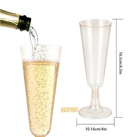 YZDZSW Plastic Toasting Glasses, 25 PCS Plastic Champagne Flutes, Disposable Clear Plastic Toasting Glasses for Wedding Party Cocktail Mimosa Plastic Cups(Sequin Color)