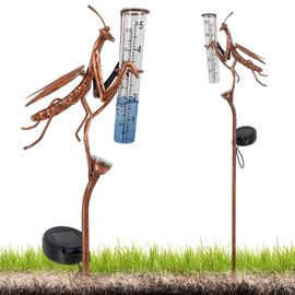 HOSPAOP Solar Rain Gauge for Garden with Ground Spike and LED, Rainfall Meter Frost-Proof Glass for Lawn, Patio, Fields, Courtyards, Garden Decoration