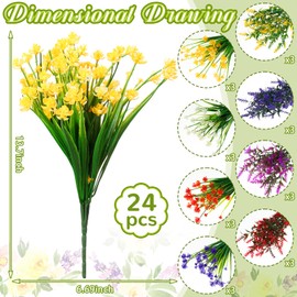 Zeyune 24 Bundles Artificial Flowers Outdoor Fake Flowers Bulk UV Resistant Fake Wildflowers Artificial Cemetery Flowers for Home Decor Outside Indoor Vase Pots Hanging Planters Decoration (Elegant)