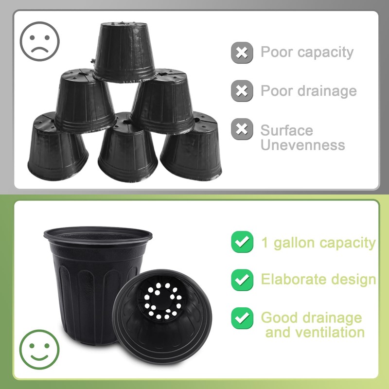 Anyumocz 60 Pcs 1 Gallon Flexible Plant Nursery Pots,Thickened Soft