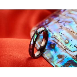 083 Base Women's Ring, Tungsten Ring, Natural Abalone Shell, 0.16 Inches (4 mm), Round, Pink Gold, Black, Silver, Metal,