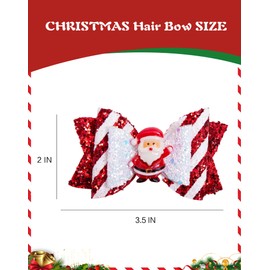 Christmas Hair Bows for Girls, Beleki Glitter Stripe Satan Claus Hair Clips - Non Slip Metal Alligator Hairpins Festival Hair Accessories for Kids XMAS Party Christmas Decor Stocking Stuffers Gifts