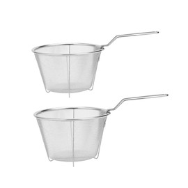 Cabilock 2pcs Frying Net Fine Mesh Stainless Steel Strainer Sieve Colander Strainer Basket with Handle Kitchen Round Wire Fry Basket Stainless Steel Wire Skimmer for Frying Food Pasta Spaghetti Noodle
