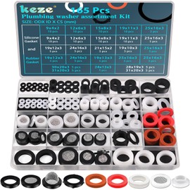 KEZE 24 Sizes Plumbing Washers Assorted Kit 165 PCS Garden Hose Washer Rubber Self Locking Tabs & Shower Head Silicone Gasket Seals,Water Hose Washers with Screen Filter for Repair Connection
