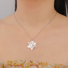 EUEAVAN Jewish Prayer Shema Yisrael Necklace for Women Two-Tone Star of David Necklace Hear O Israel Pendant Judaica Sh'ma Yisrael Jewellery Hebrew Kabbalah Blessing Gift Men, Stainless Steel, No