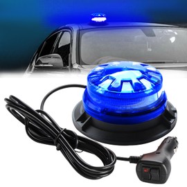 NHHEO 24LED Blue Flashing Beacon Warning Strobe Light 7 Flash Modes Super Bright 12-30V Emergency Lights Waterproof with Magnetic Base Police Light for Car Truck Vehicle