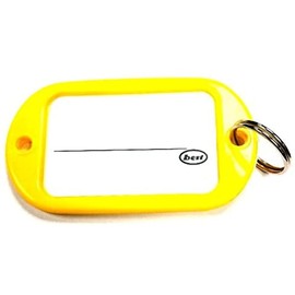 Merriway BH04022 (5 Pcs) Yellow Key Ring Luggage Tags with Card Inserts, 95mm x 53mm (3.3/4 inch x 2.1/8 inch) - Pack of 5 Pieces