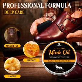 Mink Oil for Leather Boots, Leather Conditioner and Cleaner 3.52 oz-All-Natural Waterproof Soften and Restore Shoes