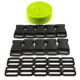 Backpack Strap (5 Meter x 25mm) + 20 Plastic Buckles, Backpack Ribbon for Sewing, Tie Cases Strap, Suitcase Luggage Holding Straps, Green Strap, (25 MMX 5 m, 232)