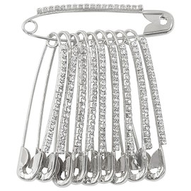 Verkelly 10 Pcs Rhinestone Safety Pins Brooches, Decorative Brooch Pins for Women, Crystal Brooch Pins for Clothes, Scarves, Hats, and DIY Jewelry Making(Silver)