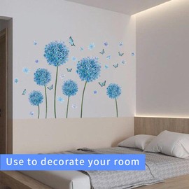 Wall Sticker Flowers, Blue Flowers and Butterflies Flower Butterfly Wall Stickers Wall Sticker Living Room Bedroom Bathroom Wall Decoration (Blue)