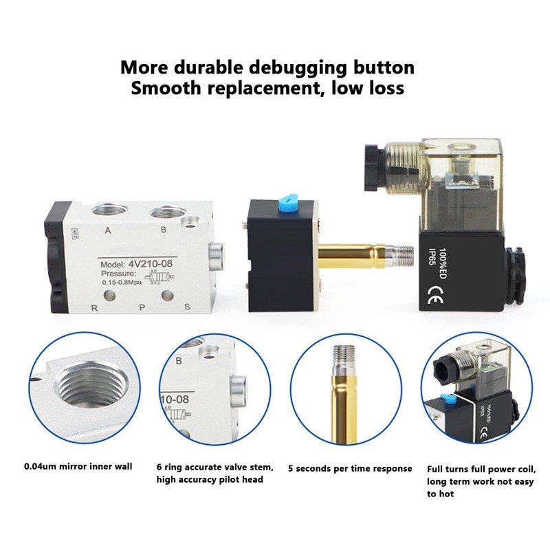 Solenoid Air Valve 2 Position 5 Way Aluminum Alloy High