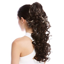 WIG ME UP - N956-V-6TT26 Ponytail Hairpiece Extensions optional Combs & Clamp long voluminous curled curls brown with blond highlights tips 20inch