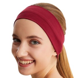 Headbands for Women Men Solid Color Non-Slip for Yoga, Fashion Sports Hair Bands for Men, Women's Hair, Soft Cotton Fabric Stretchy Headbands for Women for Workout Fitness Running (Burgundy, 1 Size)