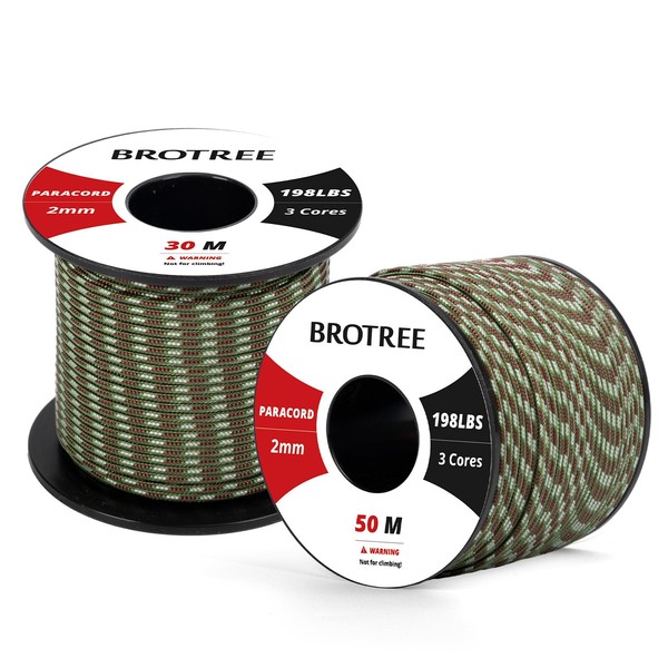 Brotree 2mm Paracord 3 Strands 30M 100% Nylon Rope Parachute