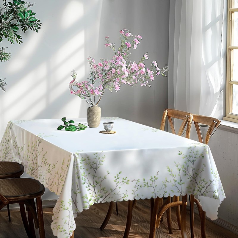 Green Leaf Wipe Clean Table Cloths - 140x180cm, Waterproof, Washable,