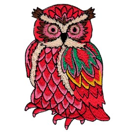 Owl Pink Red Bird Sew-On / Sew-On Patch for Clothes Embroidered Iron-On Patch Applique Night Owl Owl Eagle Patch Size 6.0 x 8.5 cm
