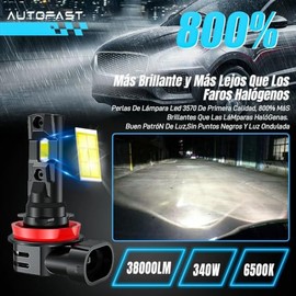 Focos LED H11 H8 H9 para Auto, 340W 38000LM 800% Más Brillante, 2 Piezas | 6500K Luces Blanco, H11 LED Luz Alta o Baja, Tamaño 1:1 Reemplazo Halógena,