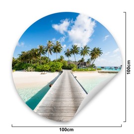Muralo Sticker BRÜCKE Strand Palmen Meer Pflanzen Wolken Natur Landschaft 3D Wanddeko Aufkleber für Wohnzimmer Büro Flur Gästezimmer Br. 100cm x Hö. 100cm