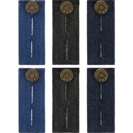 TOODOO 6 Pieces Jeans Waist Extender Jeans Pants Extender Blue Jean Button Extender Waist Extender with Metal Button for Pants, Jeans, Trousers and Skirt, Black, Blue and Dark Blue
