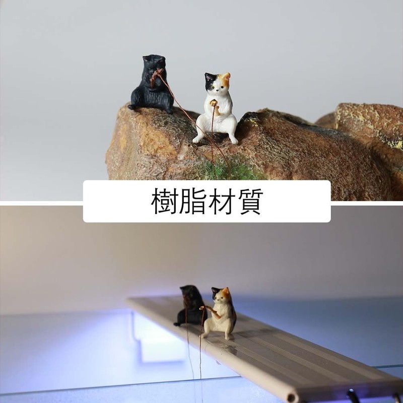 Lyyxjsltd 2pcs Fishing Sun Aquarium Ornament Aquarium Object Cute Cat