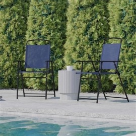 Flash Furniture Mystic Metal Patio Sling Chairs with Armrests in Navy (Set of 2)