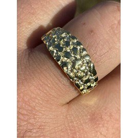 Men's Nugget Ring - Plain Solid 925 Sterling Silver Ring - 14k Yellow Gold Finish - Sizes 6-13 (9)