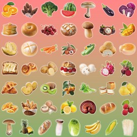 200pcs Transparent Food Stickers, Realistic Fruit Vegetable Bread Mushroom Stickers Teachers Student Decals for Classroom Theme Activities