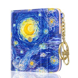Aiawoxc Womens Wallet, RFID Small Wallets for Women, Slim Compact Credit Card Holder, Cute Leather Bifold Ladies Purse with Zipper Coin Pocket and ID Window, Van Gogh Starry Night