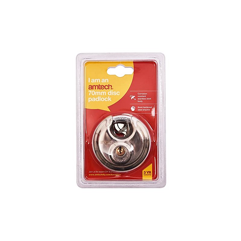Amtech W4200 70mm Disc Padlock, Heavy Duty and Corrosion Resistant