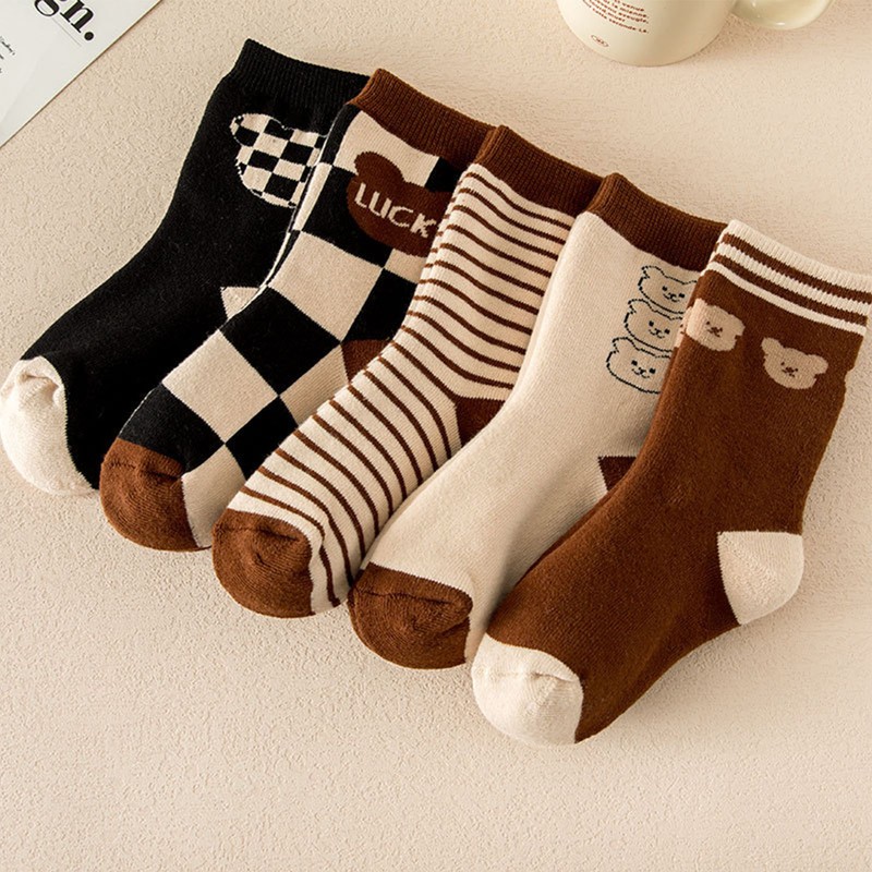 Children Socks Mid Calf Combed Cotton Thickened Cartoon Pattern Toddler
