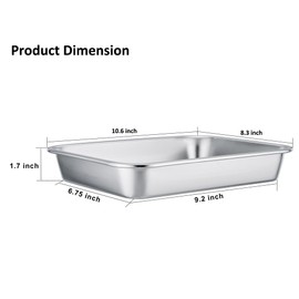 TeamFar - Sartén rectangular de acero inoxidable, tamaño compacto 20,3 x 25,4 x 1,7 cm, saludable y no tóxico, fácil de limpiar, apto para lavaplatos