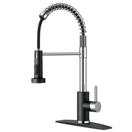 FORIOUS Kitchen Faucets with Pull Down Sprayer, Stainless Steel Commercial Single Handle Classic Spring Pull Out Sink Faucet for Farmhouse Camper Laundry Utility Room, Black Chrome