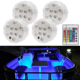 Boat Lights Wireless Remote Control Battery Powered, Waterproof Marine Led Light for Deck Light Courtesy Interior Lights, for Fishing Pontoon Sailboat Kayak, RGB Multi Color Changing, 4 PCS