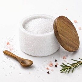 Vorisebo Marble Salt Cellar with Lid & Spoon, Salt Container, Salt Holder