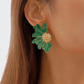 TIANHONGYAN Bohemian Large Big Flower Dangle Drop Earrings Unique Charm Gold Tone Stud Earrings Vintage Chic Metal Floral Statement Earrings for Women Party Jewelry Gifts (green)
