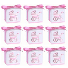 Pack of 50 Gift Boxes, Baby Shower, Newborn Baby Christening Box, Candy Boxes, Party Gift Boxes, Ribbon Candy Gift Box, Comes with Ribbons, Suitable for Baby Showers, Birthday Parties