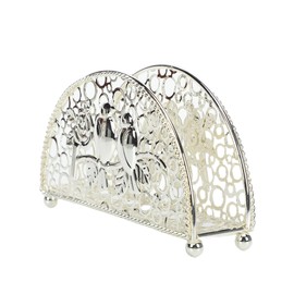 Jaugufiy Metal Semicircle Gold Napkin Holder with Bird，Metal Paper Napkin Storage，Stylish Paper Towel Dispenser，Mail Letter Sorter Rack，Paper Tissue Dispenser for Dining Table and Kitchen (Silver)