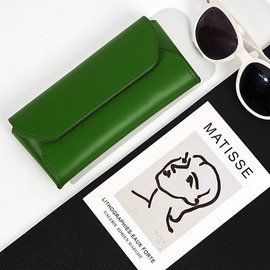 aoozleny Classic Solid Color Anti Pressure Anti Wear Glasses Protection Box, Portable PU Waterproof Glasses Storage Bag (Green)