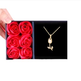 Collar Tulipán Chapa de 18K caja con rosas,regalo para ella,san valentin,cumpleaños,reaglo navidad, dia de las madres,regalo toda ocasion