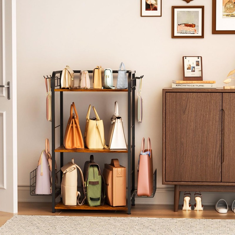 Purse Organizer with Side Hooks and Baskets for Purse Storage,