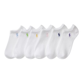 Polo Kids’ Athletic Low Cut Socks 6 Pair Pack, White, Shoe size 4-10