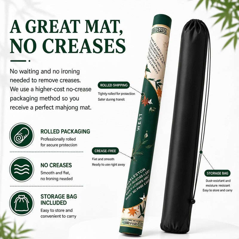 32.5" American Mahjong Mat with Carrying Bag Rolled No-Crease Green