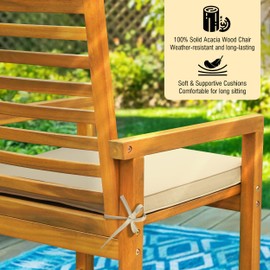 Tranquillo Solara Acacia Wood Outdoor Chairs Set of 2 with Cushions – Heavy-Duty 500lbs Capacity, Weather-Resistant Wooden Patio Armchairs, Solid Wood Garden & Deck Chairs for Outdoor Seating