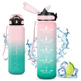 Vikaster Bicycle Water Bottle, Water Bottle with Straw, 1 Litre, Leak-Proof, BPA-Free, Sports Bottle for Camping, Yoga, Gym, School, Outdoors