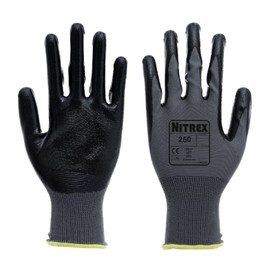 NITREX 250 Work Gloves, Abrasion Resistant Protective Gloves with Nitrile Palm Coating, Polyester Lining, Protection from Mechanical and Industrial Hazards - 10 Pairs per Bag - Size 11