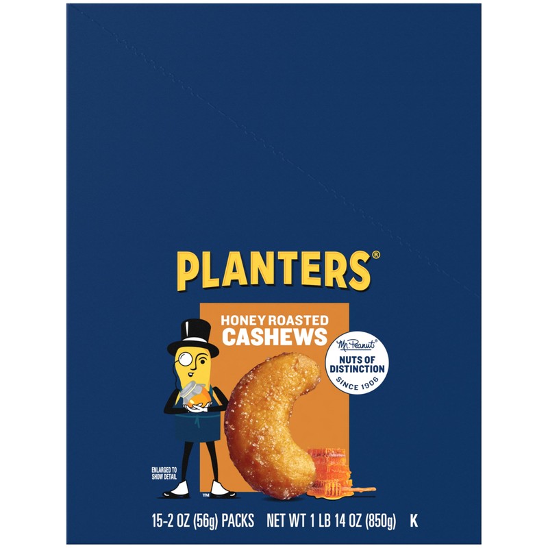 Planters Cashews Super Tube Nuts, Honey Roasted, 15-Count, 2-Ounce