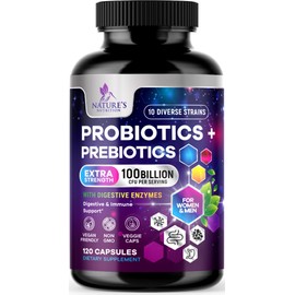 Probiotics 100 Billion CFU - 10 Probiotic Strains & Prebiotics - Digestive Gut Health, Immune Support & Occasional Constipation, Gas & Bloating - Daily Supplement For Women & Men - 120 Vegan Capsules