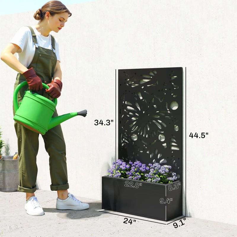 Metal Garden Bed with Trellis for Climbing Plants Freestanding Wall